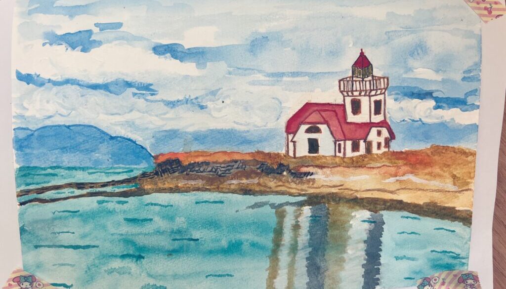 stewart-island-watercolour-illustration, watercolour, pnw, san , juan islands, blue, green, red, brown, washington state, sketch, painting