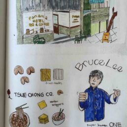 PNW, bruce lee, panama hotel, markers, sketch, drawing, TSUE CHONG CO, food illustration, portrait sketch, one hand punch, seattle